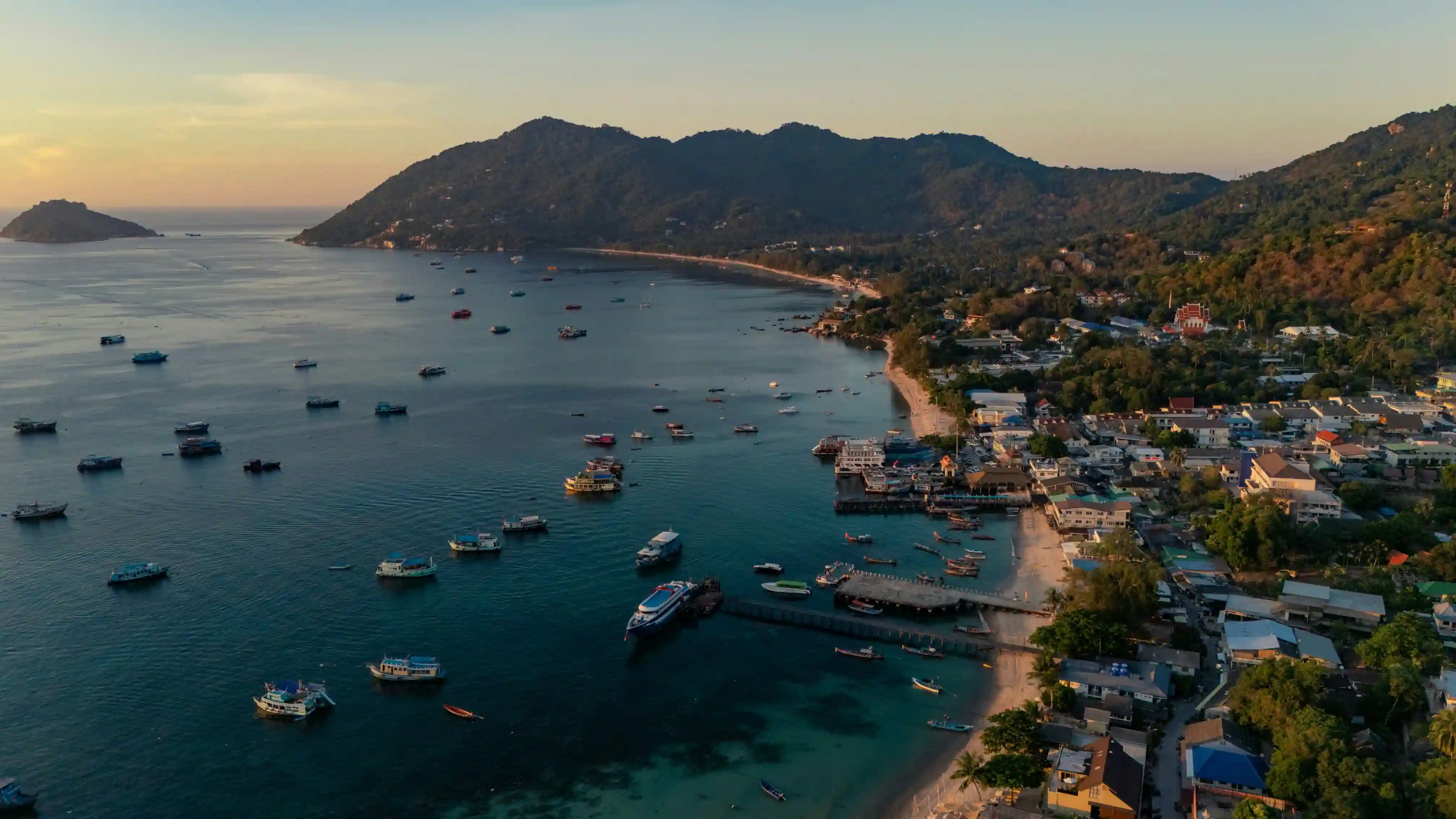 Aerial view of Koh Tao island and its turquoise waters, Thailand