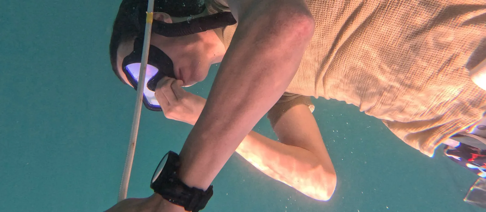 Freediver on the line during free immersion