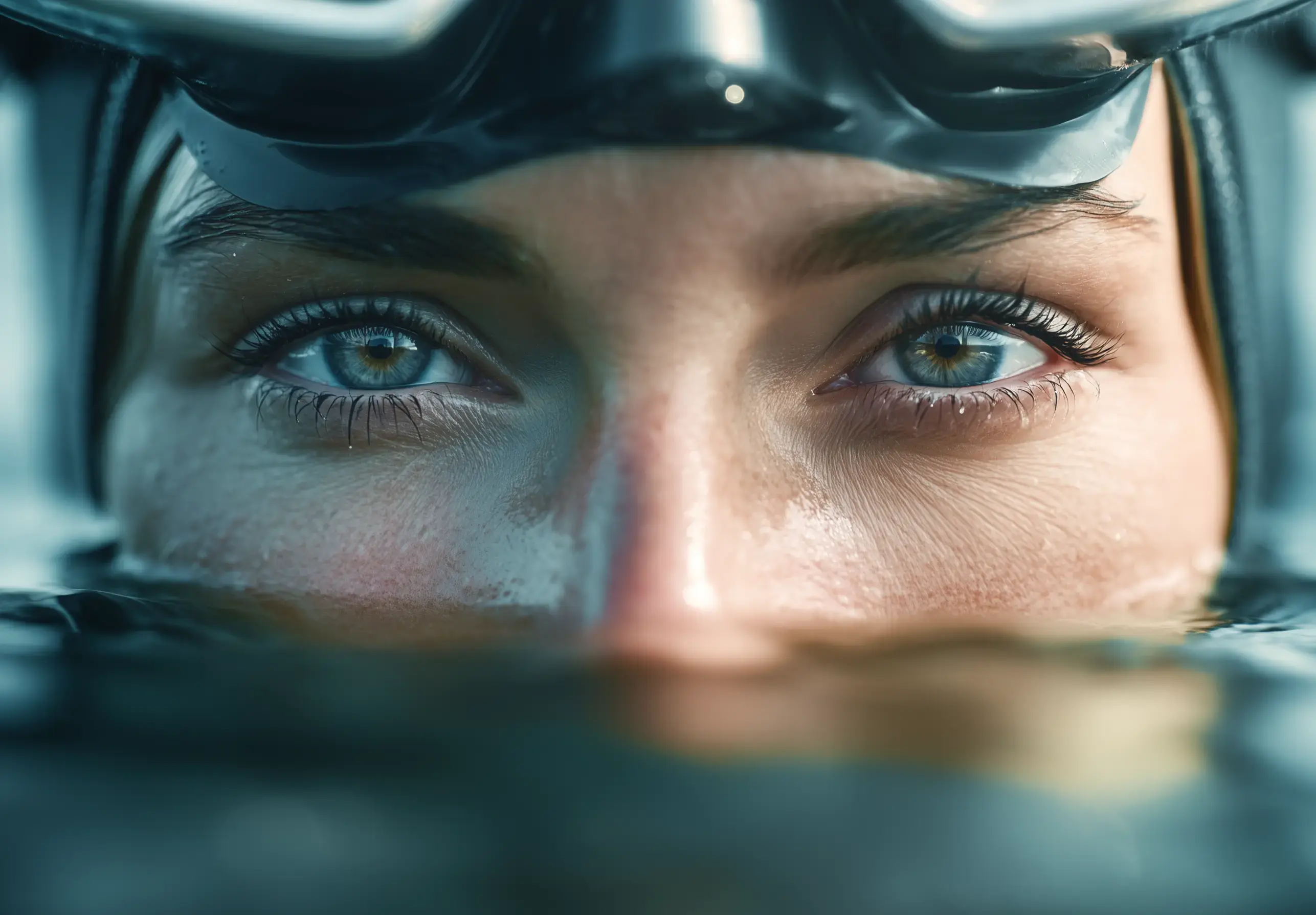Freediver face at the surface in Koh Tao during a calm freediving session
